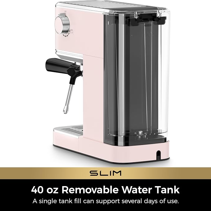 CHULUX Slim Espresso Machine with Milk Frother for Home Cappuccino, Pink | Precise Pressure Gauge, Food-Grade Materials, 20 Bar Italian Pump, Professional Temperature Control System, Stainless Steel