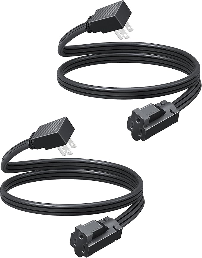 DEWENWILS 3FT Extension Cord with 3-Prong Flat Plug, 15A/1875W 14/3 SPT-3 Flat Wire, Space Saving for Home Office Appliances & Electronics, ETL Listed, 2 Pack, Black