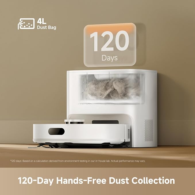 dreame D20 Air Plus Robot Vacuum and Mop, 20,000Pa Powerful Suction | 120-Day Self-Emptying with 4L Dust Bag, Anti-Tangling Tech, Edge-to-Corner Cleaning, Deep Carpet Cleaning, 360° Navigation