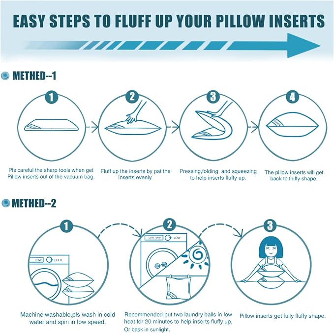 Siluvia 20x20 Down Alternative Pillow Insert 2 Pack, 100% Cotton Cover | 100% Premium Polyester Fill, Fluffy & Soft with Comfy Support - White Decorative Cushion Inserts for Couch, Sofa & Bed
