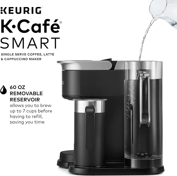 Keurig K-Café SMART Single Serve Coffee Maker with WiFi Compatibility, Latte and Cappuccino Machine with Built-In Frother, 6 Brew Sizes, Black | WIFI Brewid Smart Brewing, Built-in Milk Frother for Lattes and Cappuccinos, 6 Brew Sizes, K-Cup Pod Compat...