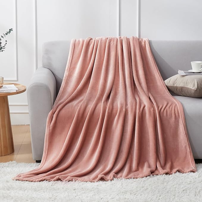 Hansleep Queen Dusty Pink Fleece Blanket, Soft Flannel Bed Blanket | Fuzzy Cozy Blanket 90x90 Inches, Multi-use for Bed, Sofa, Couch, Travel, Camping, All Season Warm Lightweight Cover