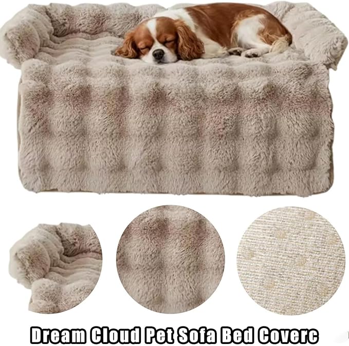 Dream Cloud Pet Sofa Bed, Dream Cloud Pet Sofa Bed Cover, Cozy Rabbit-Velvet Non-Slip Washable Fluffy Plush Pet Mat for Furniture Protection, Soft Couch Bed for Dogs & Cats (White, 80X80 CM)