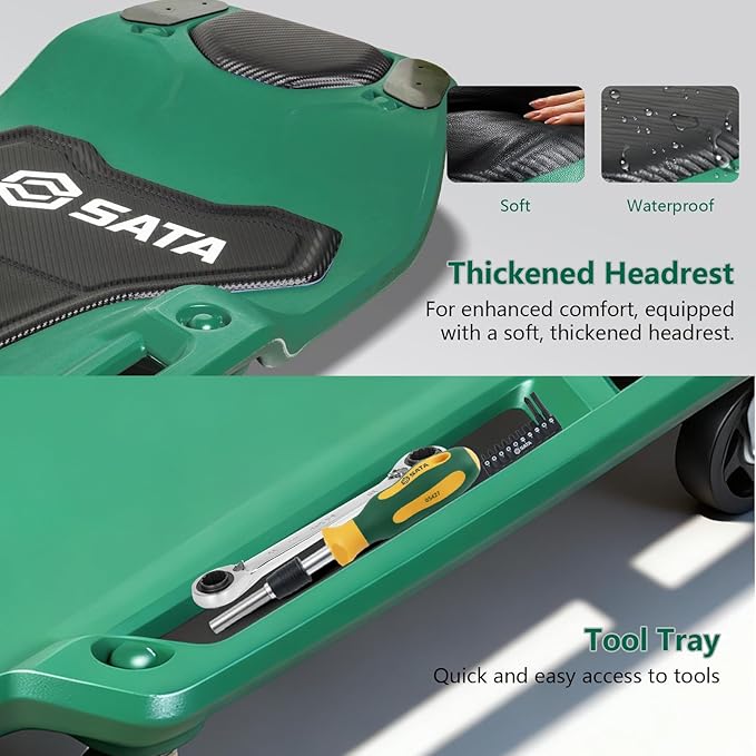 SATA 40” Creeper with Magnetic Trays with Padded Headrest, 300lbs Capacity Shop Creeper with Durable Casters