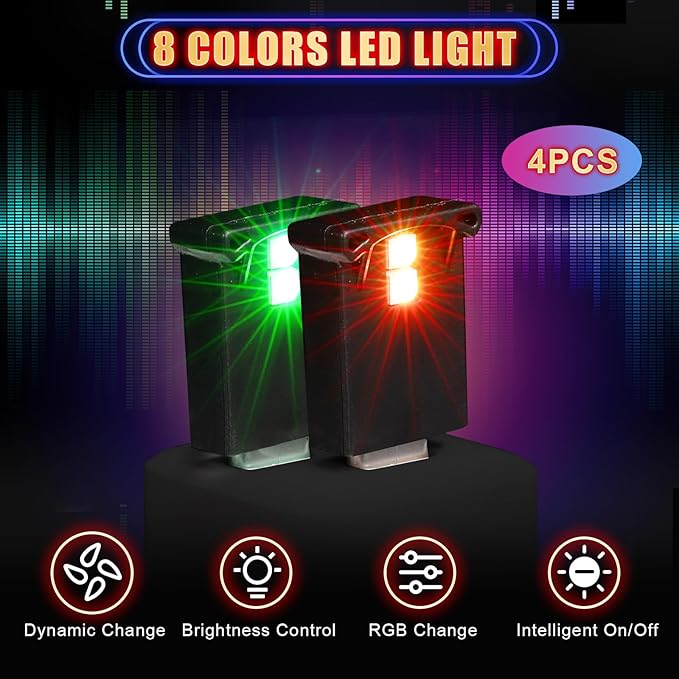 Frienda 4 Pieces Mini USB LED Light, Car LED Interior Lighting 5v Smart USB Atmosphere Light, Laptop Keyboard Office Decoration Night Lamp, Adjustable Brightness, 8 Colors (Type C)