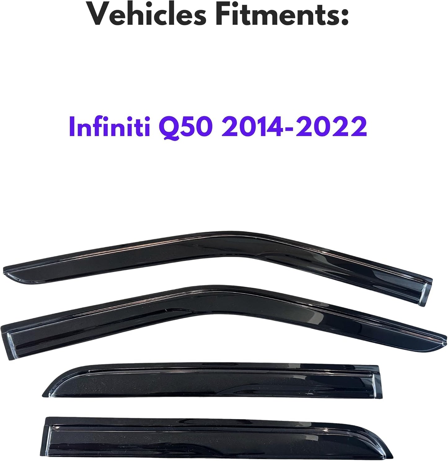 KPY Window Visor Compatible with Infiniti Q50 2014-2022, 4PC Rain Guard Side Window Vent Deflectors Tape-On Mugen Style, 2014 2015 2016 2017 2018 2019 2020 2021 2022