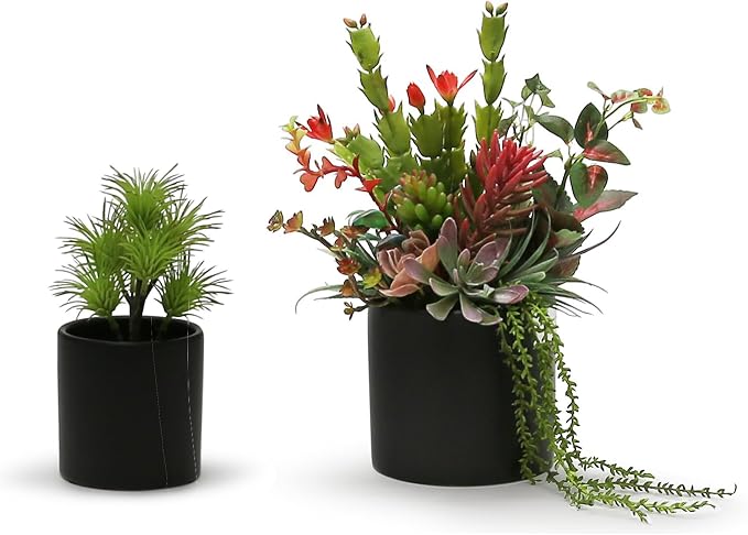 WGVI Matte Black Ceramic Cylinder Vase Width 3.75" Height 4", Flower Arrangements, Candle Holder, Terrarium Planter Pot, Tabletop Storage Container Organizer Pen Brush Holder, Bulk Wholesale, 6 Pcs