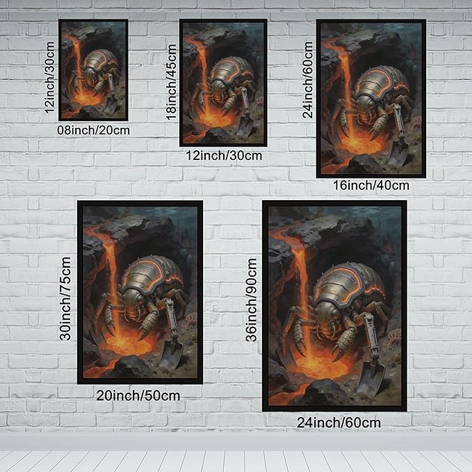 Framed Steampunk Mechanical Trilobite Wall Art - Volcanic Underwater Retro Poster for Garage Apartment Decor 08x12in