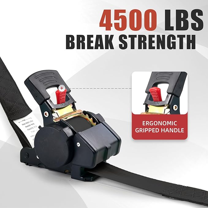 Auto Retractable Ratchet Tie-Down Straps 4500 lbs, 2in × 10ft Self-Retracting Ratchet Straps with Dampers, Heavy Duty S-Hooks, Auto Retract Strap System for Cargo, Trucks, Trailers, Blcak, 2 Pack
