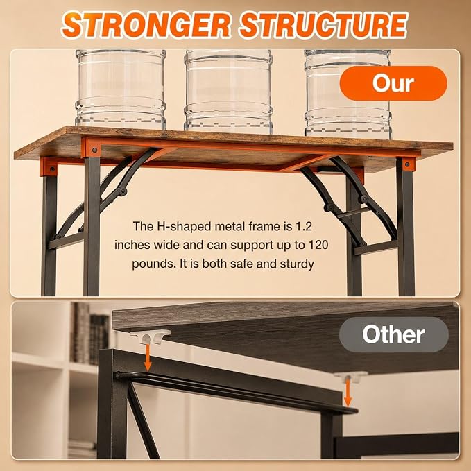 Folding Table Computer Desk - 43.3" No Assembly Folding Desk Design and Foldable Office Desk, Small Desk for Bedroom, Compact Storage Portable Use for Dorm and RV Small Space, Rustic Brown