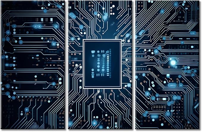 3 Pieces Computer Processors CPU Wall Art Canvas Circuit Network Pictures Wall Painting for Bedroom Wall Art for Living Room Modern Home Decor Office Posters Framed Wall Art (42" Wx28 H)
