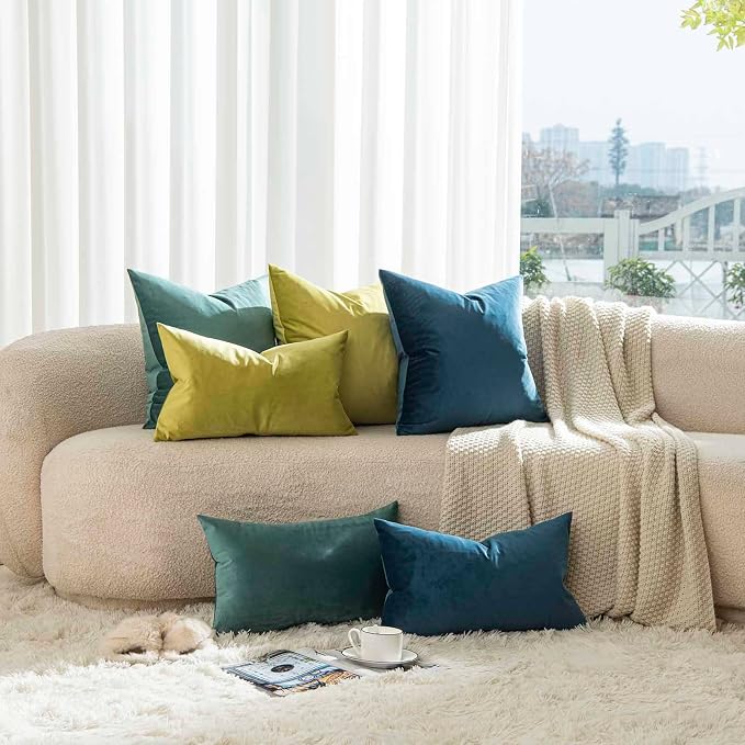 JUSPURBET 16x16 Decorative Velvet Throw Pillow Covers Set of 2,Emerald | Modern Soft Cushion Covers Cases with Hidden Zipper for Couch Sofa Bed Living Room Bedroom Home Decor