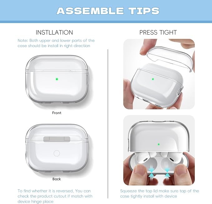 Airpods Pro 2nd/1st Generation Case Cover, Compatible with Airpods Pro Case 2nd Gen USB C Charging Port, Clear Soft Transparent Military Grade Shockproof Case, Clear White