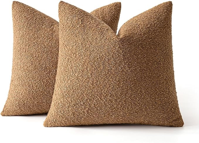 MIULEE 20x20 Decorative Lumbar Boucle Couch Pillow Covers Tobacco | Set of 2 Textured Neutral Fall Autumn Throw Pillow Covers, Accent Solid Pillowcases, Sofa Living Room Home Decor