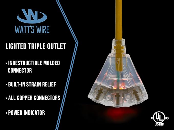 50 ft 10 Gauge Extension Cord - Outdoor Extension Cord Waterproof - Heavy Duty Outdoor Extension Cords 50 ft with Multiple Outlets - Watts Wire - 50' Grounded - extensiones electricas