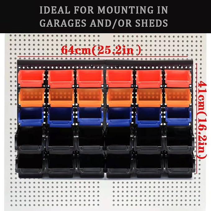 MULSAME Wall Mounted Storage Bins Parts Rack 4 Colors Bin Organizer Garage Plastic Shop Tool, Garage Organizers and Storage (Style-Classic) 50.4"*32.4"