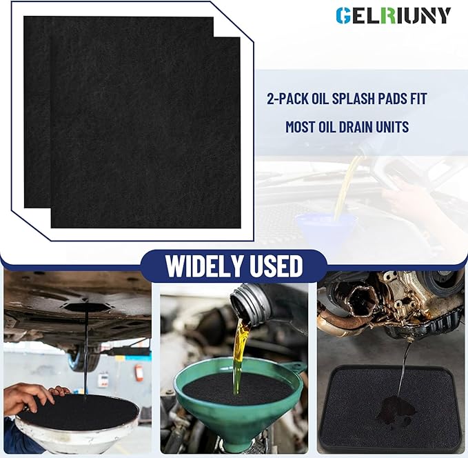 2 Pack 22" Oil Drain Splash Pad, Square Oil Change Mat, Oil Splash Pad for Car Oil Changes & Transmission Drain, Heat-Resistant & Reusable, Ideal for Mechanics & Auto Technicians, Black