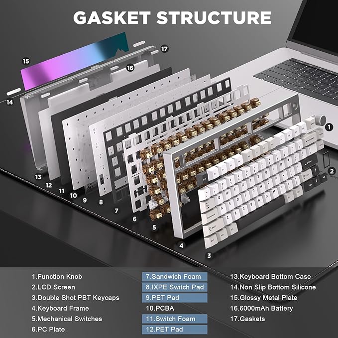 YUNZII AL80 75% Wireless Aluminum Mechanical Keyboard(Silver,Cocoa Cream) | QMK/VIA, Smart LCD Display and Knob, Hot Swap, Gasket Structure, BT/2.4G/USB-C, RGB Keyboard for Gaming/Win/Mac