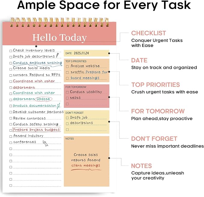 Taja To Do List Notepad, Undated Daily Planner for Work and Goal Setting | Pink, 52 Sheets, 9.8" x 6.5" , for Office, Home and school, Daily Task Planning, Notes and Everyday Organization