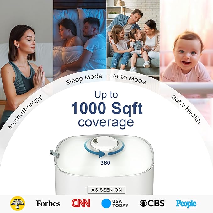 MIKO Ultrasonic Humidifiers for Bedroom Baby - Pre Filter, Wifi App controlled, Auto Mode, No Leak Design, Sleep Mode, Built-in Timer, Humidifier for Babies & Home