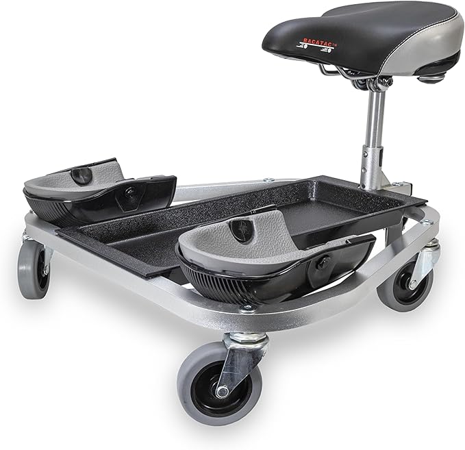 Racatac Kneeling Sitting Creeper, 3 Inch Casters, Knee Pads, Adjustable Seat, Made in the USA, 01RAC3