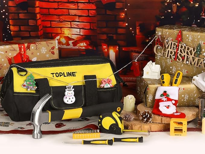 TOPLINE 390-Piece Hand Tool Kits for Home, 14-Inch Wide Mouth Tool Bag with Tools Included, Home Tool Set for Men, General Maintenance, Daily Use