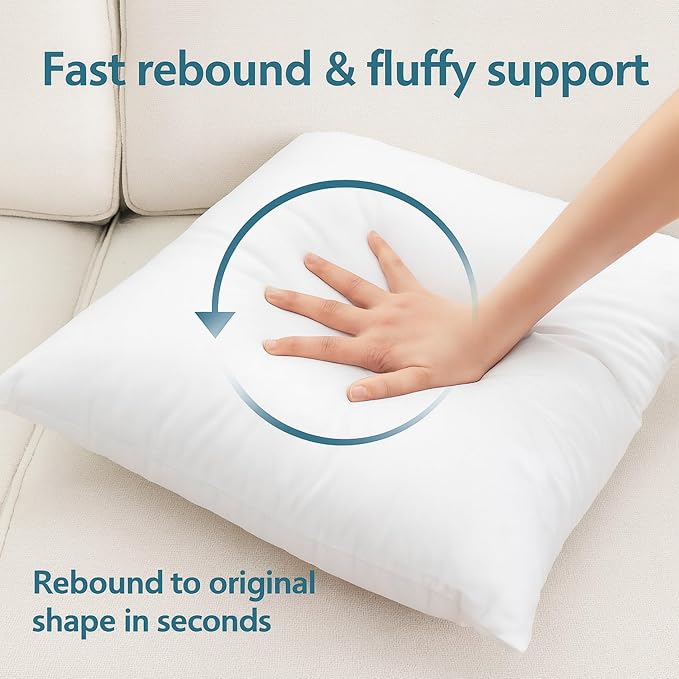 LANE LINEN 18 x 18 Throw Pillow Insert - Pack of 2 White, Down Alternative Pillow Inserts for Decorative Pillow Covers, Throw Pillows for Bed, Couch Pillows for Living Room | Contemporary Solid Inserts For Sofa Back Support - Durable Everyday Fill, Eve...