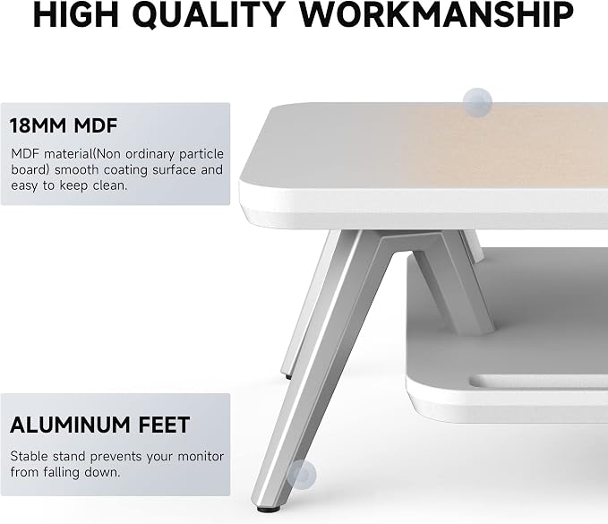 Fenge Dual Monitor Stand, Monitor Stands Riser for 2 monitors, 42.5 Inch Wood Desk Shelf with Storage Organizer and Cable Management for Office Desk Accessories
