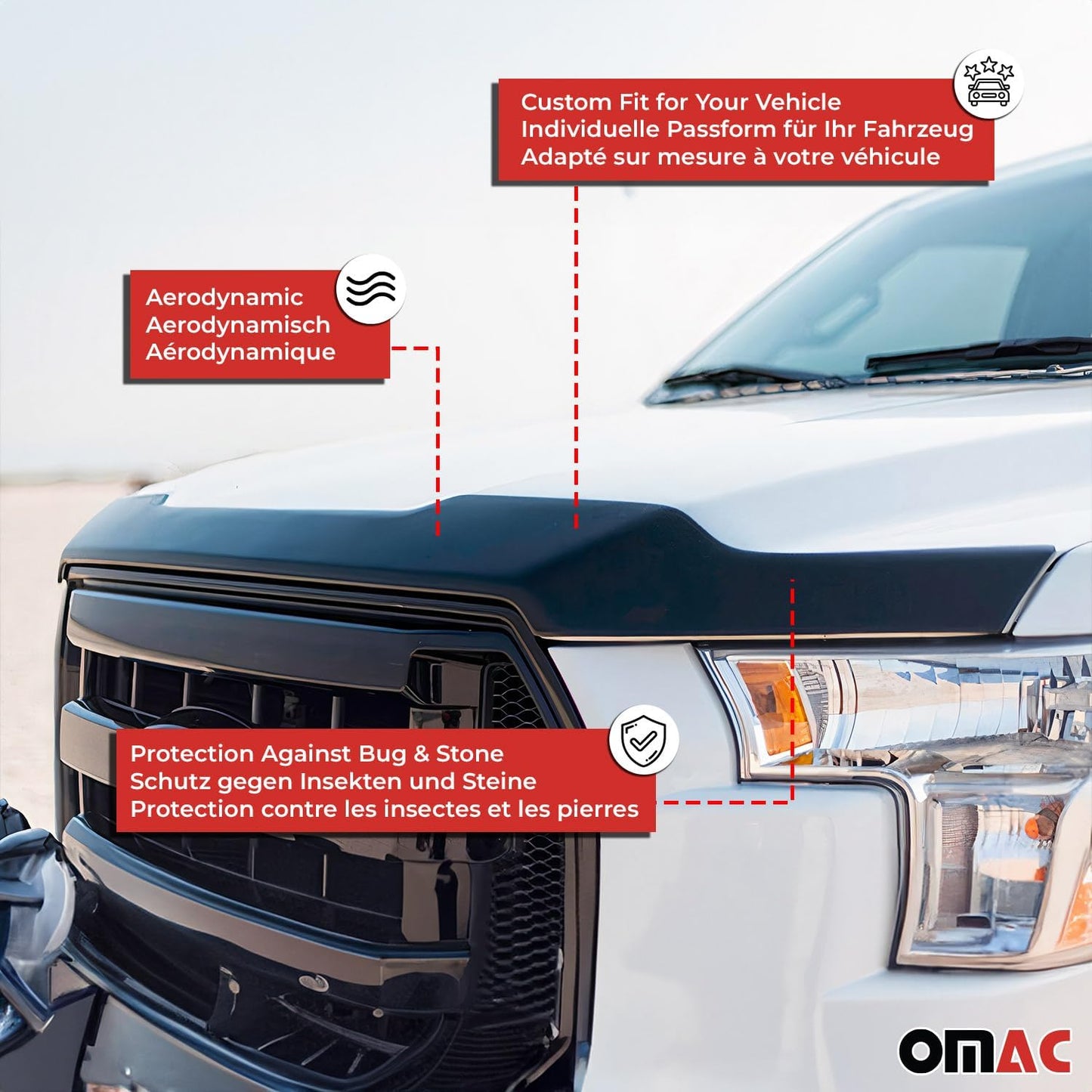 OMAC Front Bug Shield Hood Deflector Guard for VW Tiguan 2018-2021 Black Smoke