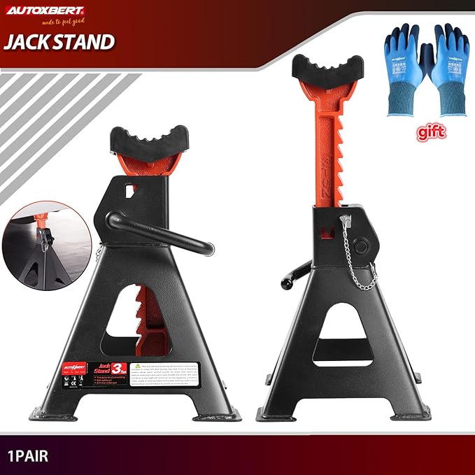 Car Jack Stands 3 Ton (6,600 lbs) with Double Locking Large Foot Base Gloves,Heavy Duty Car Jack Stand with Rubber Pads, Adjustable 11.22"-16.54" Jack Stands for Trucks,SUV, MPV,Home Garage,1 Pair