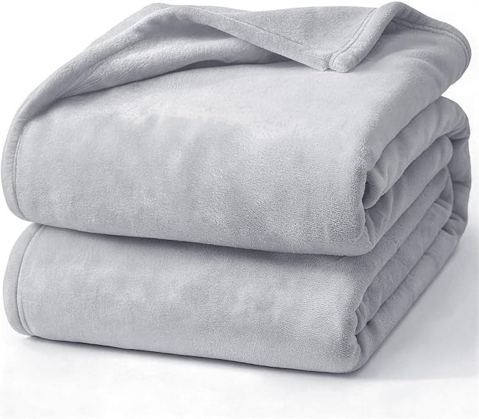 Hansleep Throw Light Grey Fleece Blanket, Soft Flannel Bed Blanket | Fuzzy Cozy Blanket 50x60 Inches, Multi-use for Bed, Sofa, Couch, Travel, Camping, All Season Warm Lightweight Cover