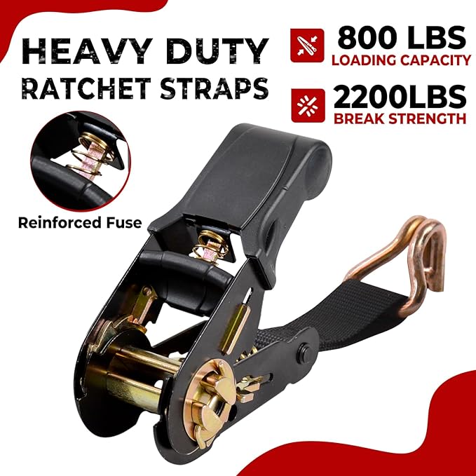 2 Packs Ratchet Straps Heavy Duty, 1" x 20' Ratchet Tie Down Straps with Double J Hooks | 2200lbs Break Strength for Moving, Securing Motorcycle, ATV, Kayak on Trailer, Truck Bed, Car Roof Rack