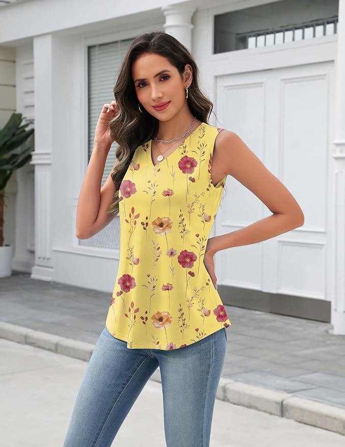 Zeagoo Tank Top for Women V Neck Loose Fit Sleeveless Summer Tops Business Casual Outfits Dressy Blouses Shirts