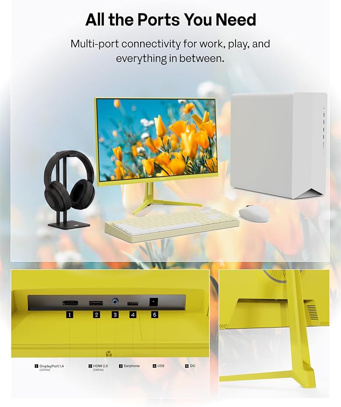 Pixio PX249 Wave Yellow 24 inch 240Hz Refresh Rate FHD 1080p Resolution Fast IPS Panel 1ms GTG Response Time Built-in Speakers Gaming Monitor with Adaptive Sync