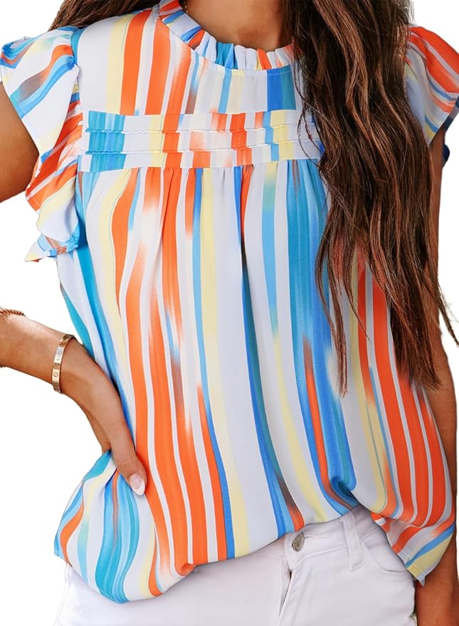 SHEWIN Womens Summer Crewneck Tank Tops Casual Ruffle Sleeveless Tops Shirts