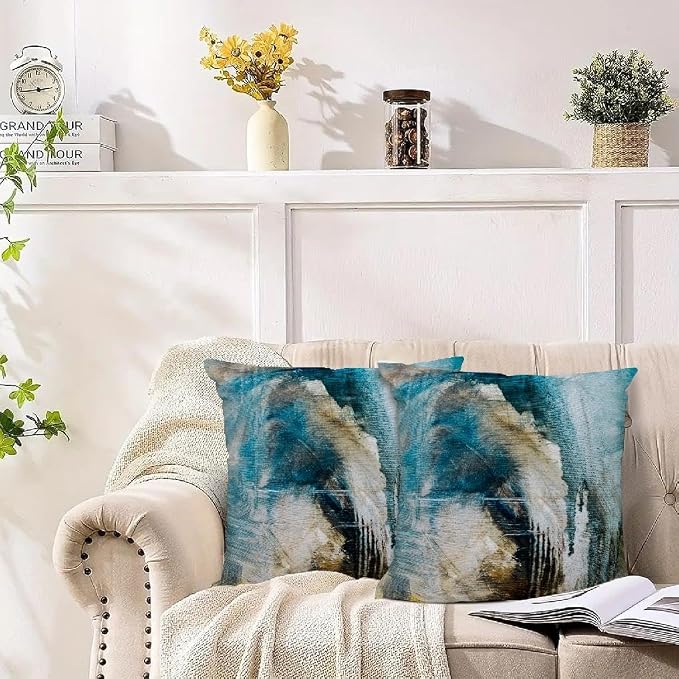 Throw Pillow Covers for Couch, 20x20 Inch, 2 Pack, Black Teal | Decorative Throw Pillow Covers Cushion Covers for Couch Bedroom Sofa Living Room