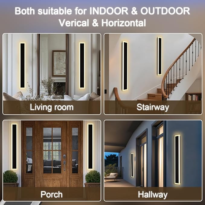 2 Pack Modern Outdoor Long Wall Lights Fixture,40 inch Outdoor LED Wall Sconce Light,Dimmable Outside Wall Led Linear Lights,Exterior Lighting Fixtures for Garage,Porch,Patio,Front Door