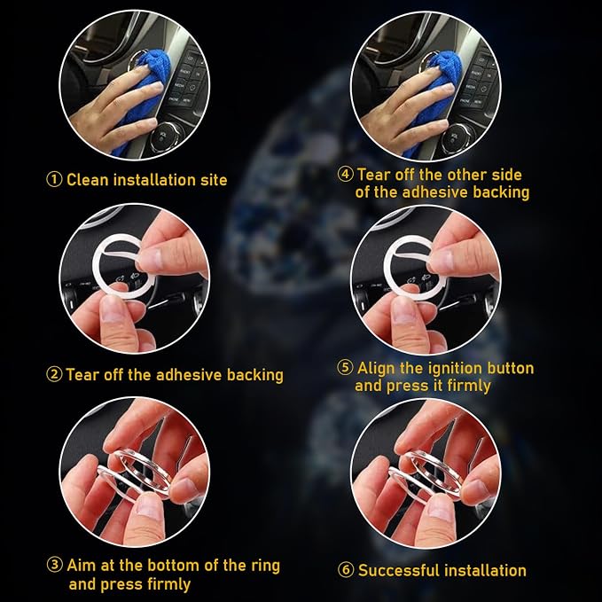 Kewucn Bling Crystal Double Rhinestone Car Engine Start Decoration Ring, Sparkling Push Start Button Sticker, Key Ignition & Knob Ring Decoration, Bling Car Interior Accessory(White)