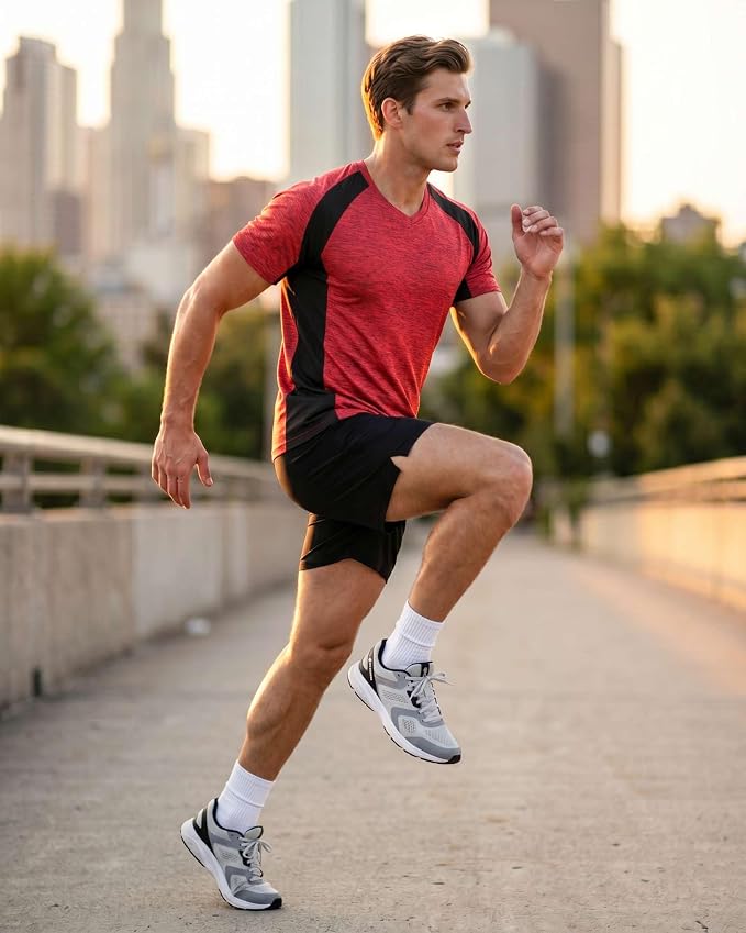 5 Pack Men's Dry Fit V Neck Gym Workout T Shirts Athletic Moisture Wicking | Cooling, Quick Dry, Breathable, Short Sleeve, Exercise, Cycling, Sports, Outdoor, Fitness, Golf, Crossfit, Hiking, Tennis
