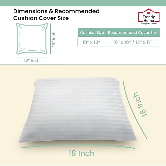 Trendy Home 18x18 Throw Pillow Insert (Set of 4, White) Bed and Couch Pillows Stuffer Hypoallergenic Decorative Home Indoor Outdoor Sofa Pillow Filler (Machine Wash, 4 Pack)