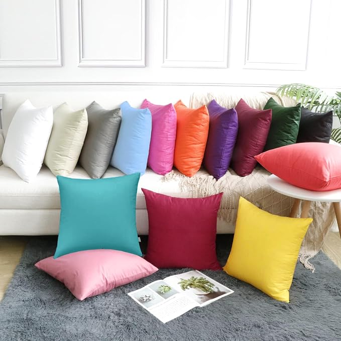Thmyo 4-Pack 100% Cotton Comfortable Solid Decorative Throw Pillow Case Square Cushion Cover Pillowcase Sublimation Blank Pillow Covers DIY Throw Pillowcase for Sofa Bedroom(20x20 inch/ 50x50cm,Green)