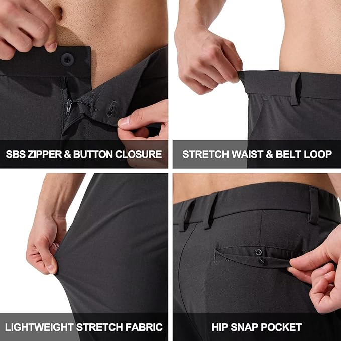 QPNGRP Men's Golf Pants 30"/32"/34" Inseam Lightweight Stretch Work Dress Pants