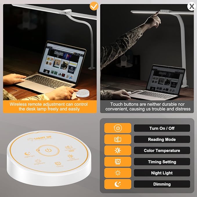 Pzloz Led Desk Lamp for Office Home - Eye Caring Architect lamp with Clamp,Dual Screen Computer Monitor Work Smart Light: 24W 5 Color Flexible Adjustable Lighting Table Lamp for Study White