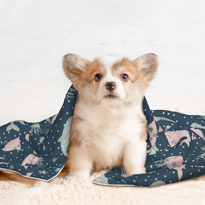 Reversible Dog Blanket for Beds Couches, Cute Whales Mandala Blue, Double Sided Cat Blanket with Textured Dot Feel and Smooth Feel for Seasonal Comfort All Year