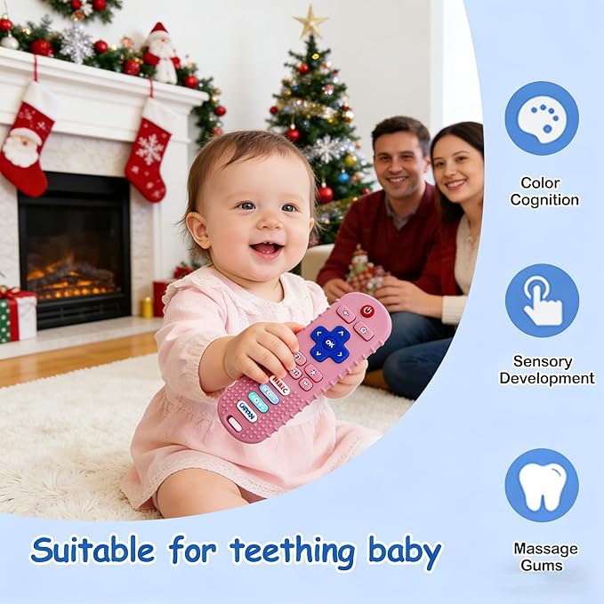 3 Pack Remote Control Shape Silicone Teethers for Babies Chew Toys, Teething Toys for Infant Toddlers,Baby Remote Control Toy, teethers for Babies 6-12 Months (Black&Blue&Pink)