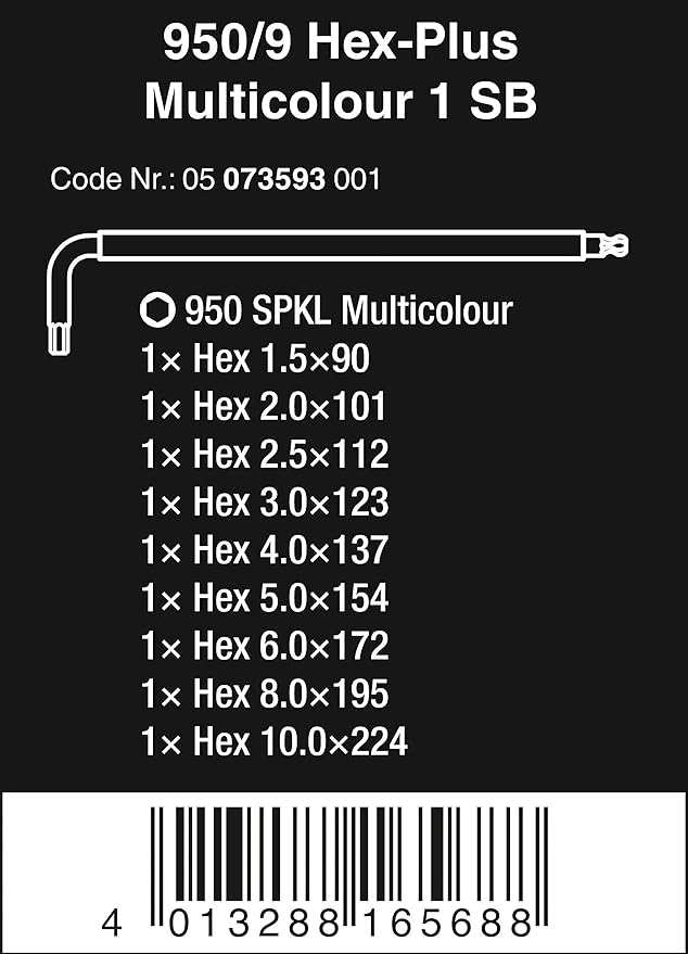 KNIPEX Tools - 2 Piece Mini Pliers Wrench Set (9K0080121US) & Wera Tools 05073593001 950 SPKL/9 SM N SB Long ARM HEX Key Set, One Size, Multi