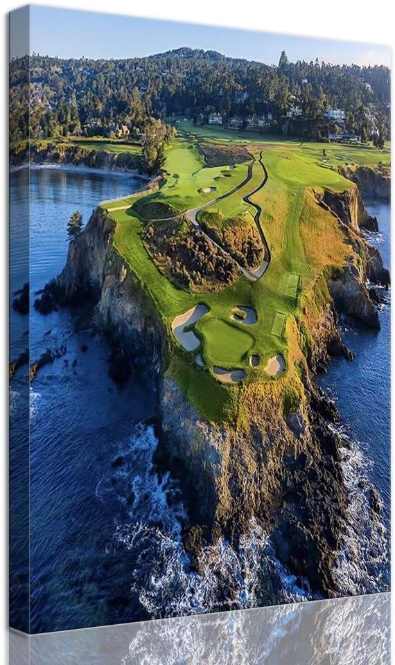 Pebble Beach Golf Course Canvas Wall Art for Living Room Bedroom Bathroom Home Decorations Sports Landscape Office Room Decor Golf Framed Artwork Giclee Prints Ready to Hang(18''W x 24''H)