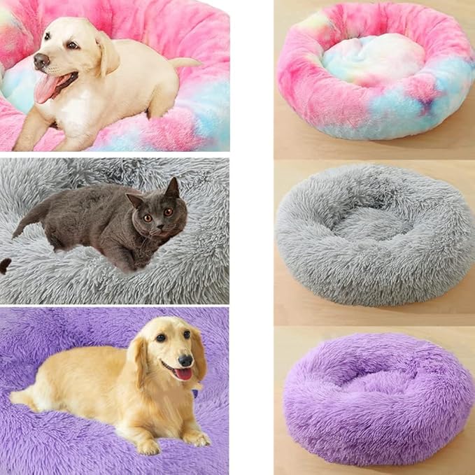 Dog Bed & Cat Bed for Small Medium Dogs, 27 Inch Calming Dogs Bed Anti-Anxiety Machine Washable Fluffy Luxury Anti-Slip Waterproof Pet Puppy Round Bed (Multi Color)