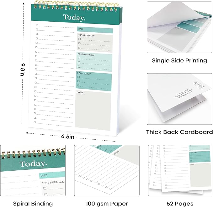 Taja To Do List Notepad, Undated Daily Planner for Work and Goal Setting | Greenery Sway, 52 Sheets, 9.8" x 6.5" , for Office, Home and school, Daily Task Planning, Notes and Everyday Organization