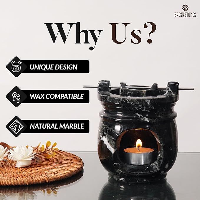 Marble Oil Burner 4.5 Inches Black Handmade Candle Warmer & Aromatherapy Diffuser for Home Decor, Bathroom & Room Decor, Ideal Oil Warmer, Aroma Diffuser & Essential Oils